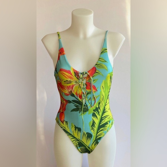 Zara Women’s Green Tropical One Piece Swimsuit - Picture 8 of 9